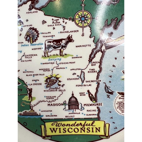 Taylor Smith Taylor Ashland Wisconsin State Plate  9" Diameter white, green   Ce - Picture 13 of 16